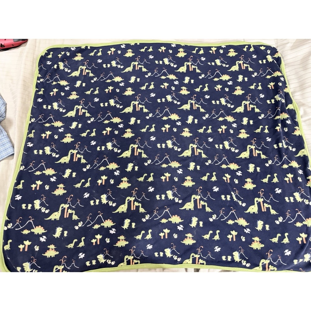 Gymboree 3 Dinosaurs navy Blue Green Trim Baby Blanket Reversible 2011 Lovey